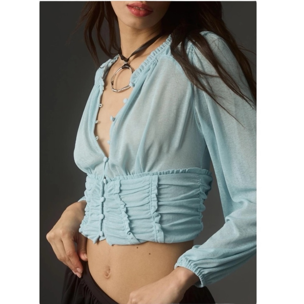 NWT Anthropologie Femme Ruched Cropped Top M Long Sleeve Romantic Fairycore - Picture 2 of 10